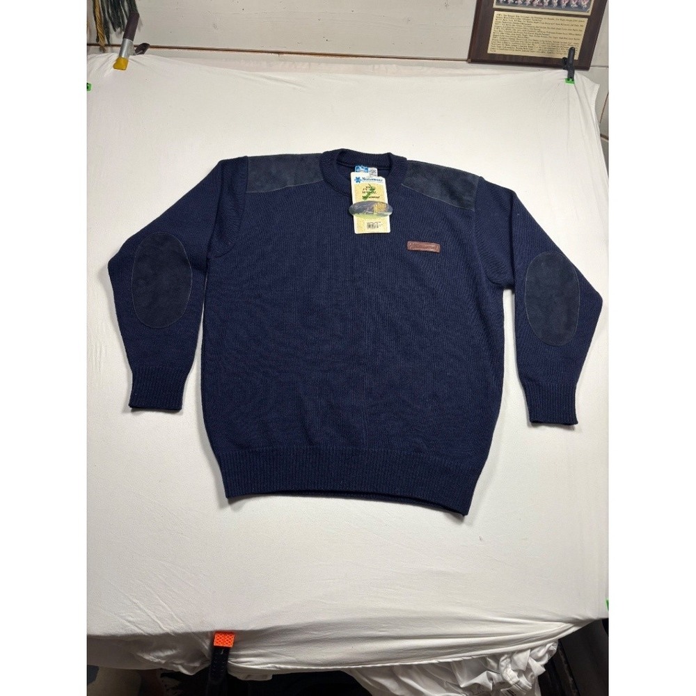 Norsewear Milford Sweater Men's Navy Wool Crewneck XL Elbow Patches